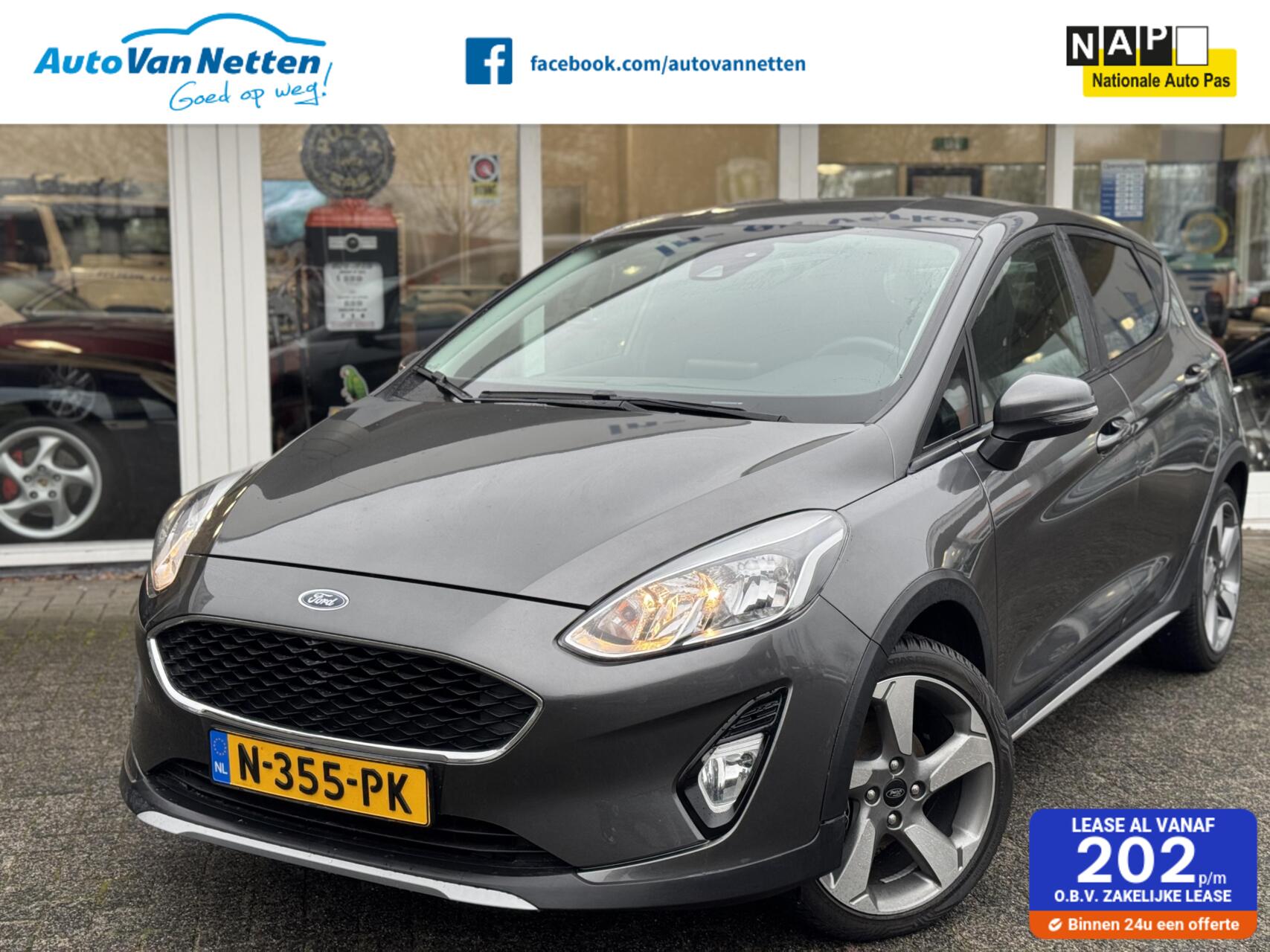 Ford Fiesta 1.0 EcoBoost 100pk 6bak,Active,Gr.Navi,Clima,Cruise,Lmv,Pdc, 2019 - voorkant