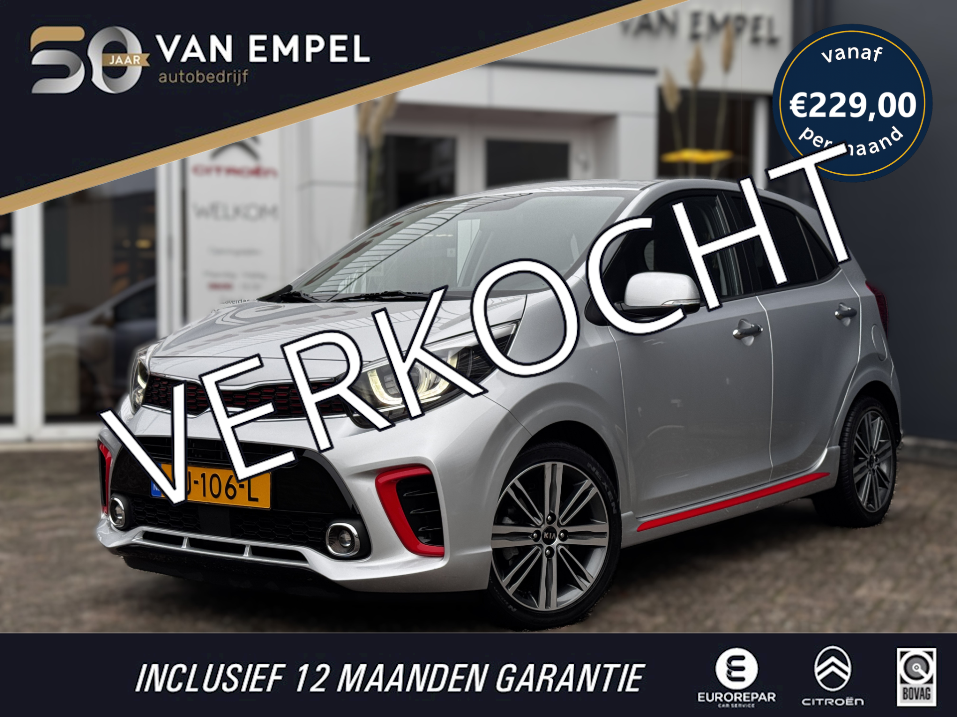 Kia Picanto 1.0 T-GDI GT-Line | 100 PK | Navigatie | Camera | NL-Auto | Climate control | Leder | Stoelverwarming 2018 - voorkant
