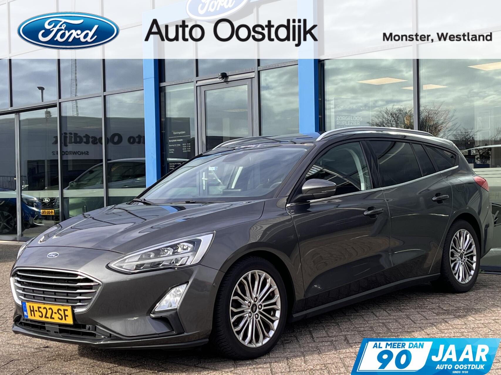 Ford Focus Wagon 1.0 EcoBoost Titanium 125PK Automaat Winterpack Adaptieve Cruise Camera Parkeersensoren Climate Keyless Full-LED Privacy Glass *Dealer Onderhouden* 2019 - voorkant