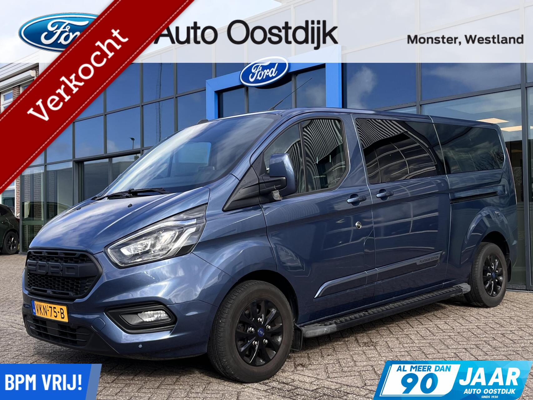 Ford Transit Custom 320 2.0 TDCI L2H1 Limited DC Platinum Edition Lage Bijtelling!! 130PK Automaat Trekhaak Camera Navi Verw. Voorruit Stoelverwarming Dubbel Schuifdeur Blind-Spot *1950KG Trekgewicht* 2021 - voorkant