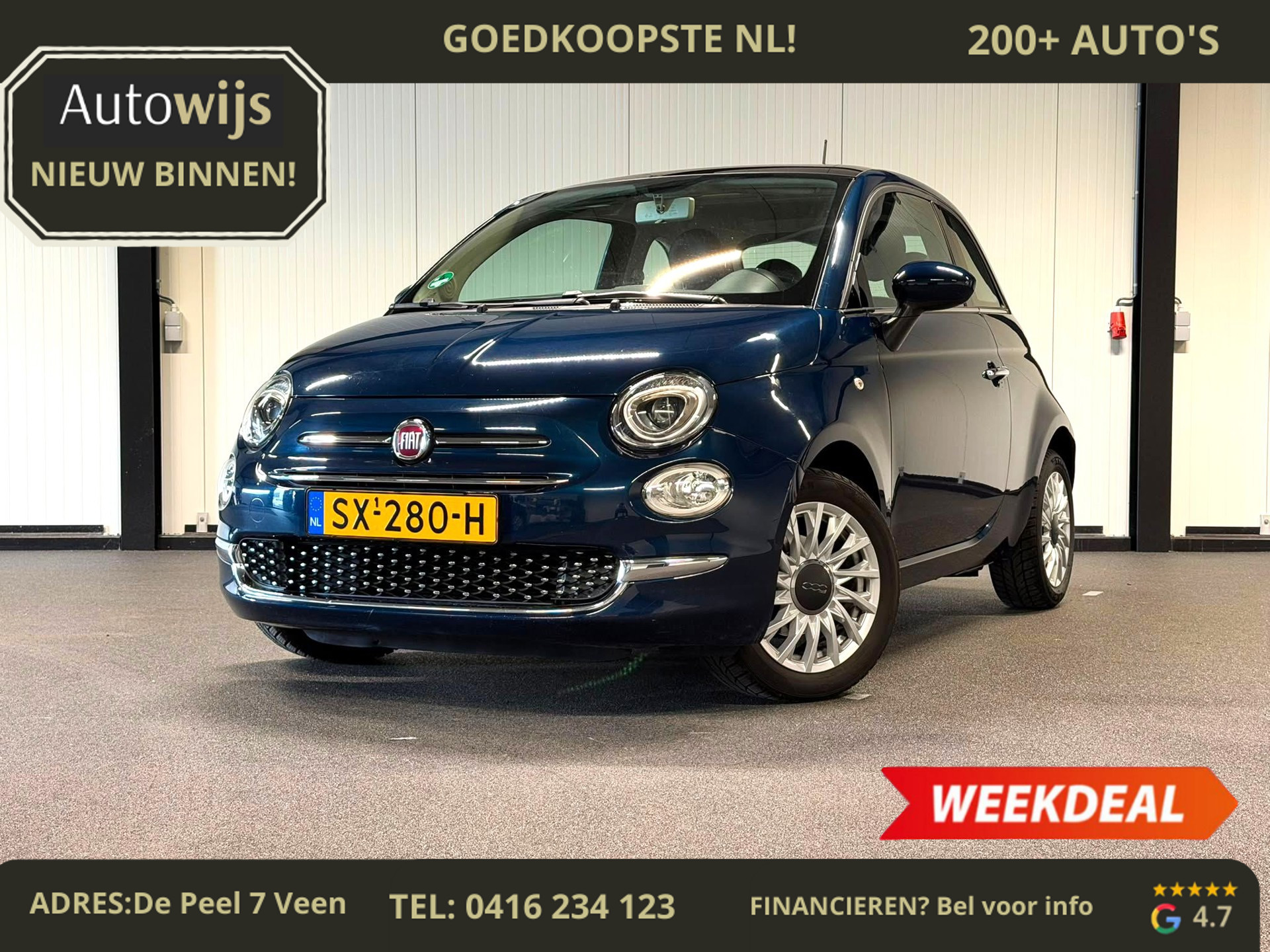 Fiat Fiat 500 1.2 Lounge|PANO|LED|LM-VELG|GOED ONDERHOUDEN 2017 - voorkant