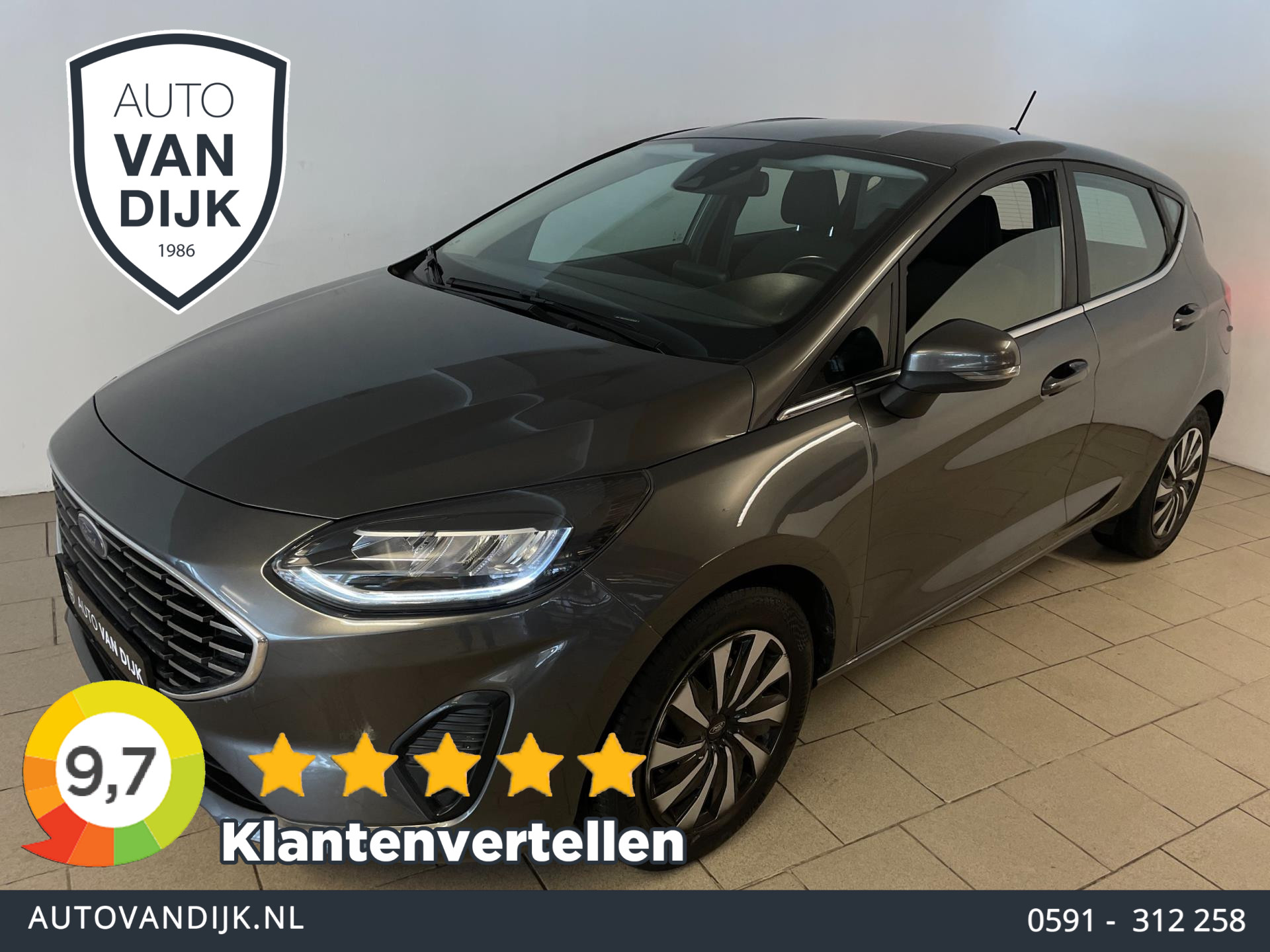 Ford Fiesta 1.0 EcoBoost Hybrid Titanium  AIRCO NAVI CRUISE BLUETOOTH APPLE CARPLAY PDC CHROOM ZEER NETTE AUTO 2022 - voorkant