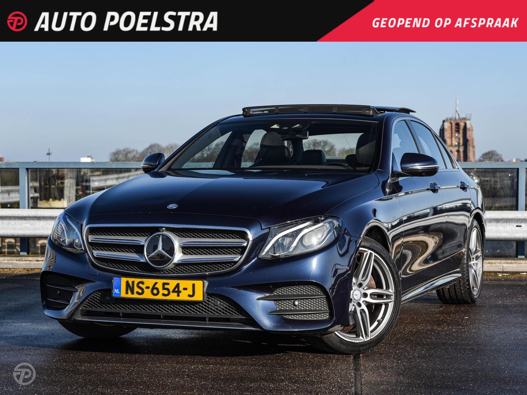 Mercedes-Benz E-klasse 200 Ambition AMG Line Panoramadak HUD Widescreen Burmester Sfeerverlichting Keyless Distronic LED 2017 - voorkant