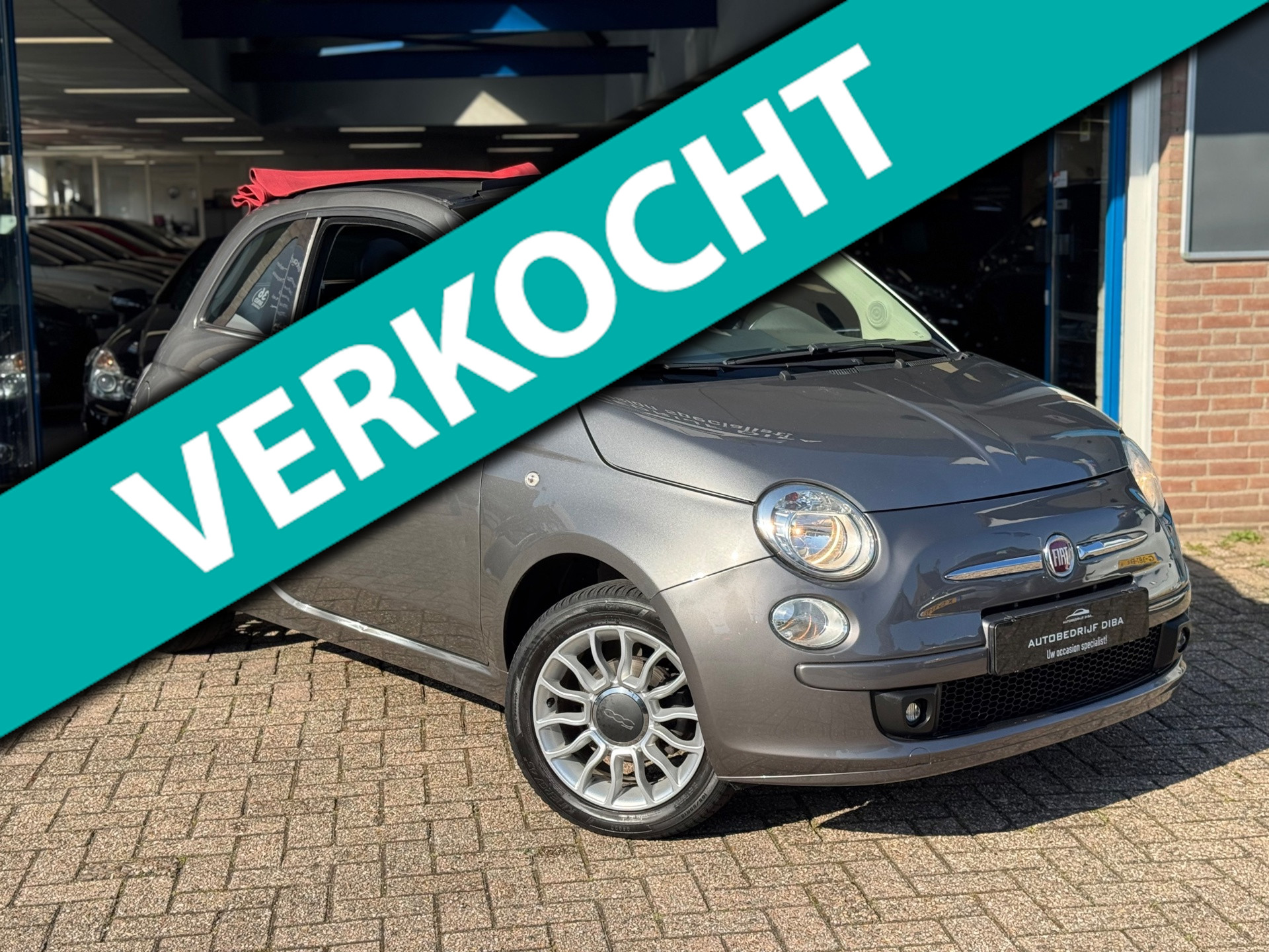 Fiat Fiat 500 1.2 Lounge Cabrio 2013 Grijs AIRCO APK NAP! 2013 - voorkant