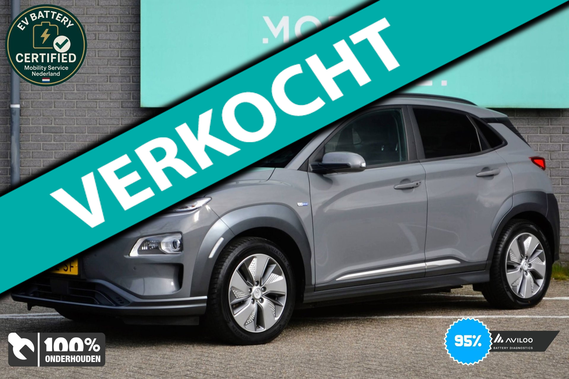 Hyundai Kona EV Premium 64 kWh SOH 95% CarPlay Leder HUD 2020 - voorkant