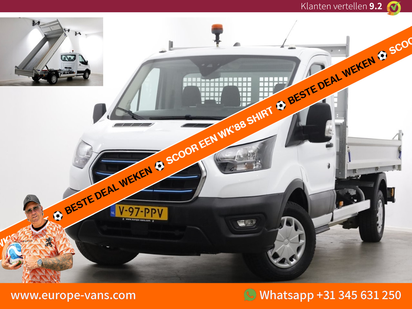 Ford Transit 350 68 kWh Trend WLTP Range 317km 100% Electrisch Kipper SOH 98,7% 11-2023 2023 - voorkant