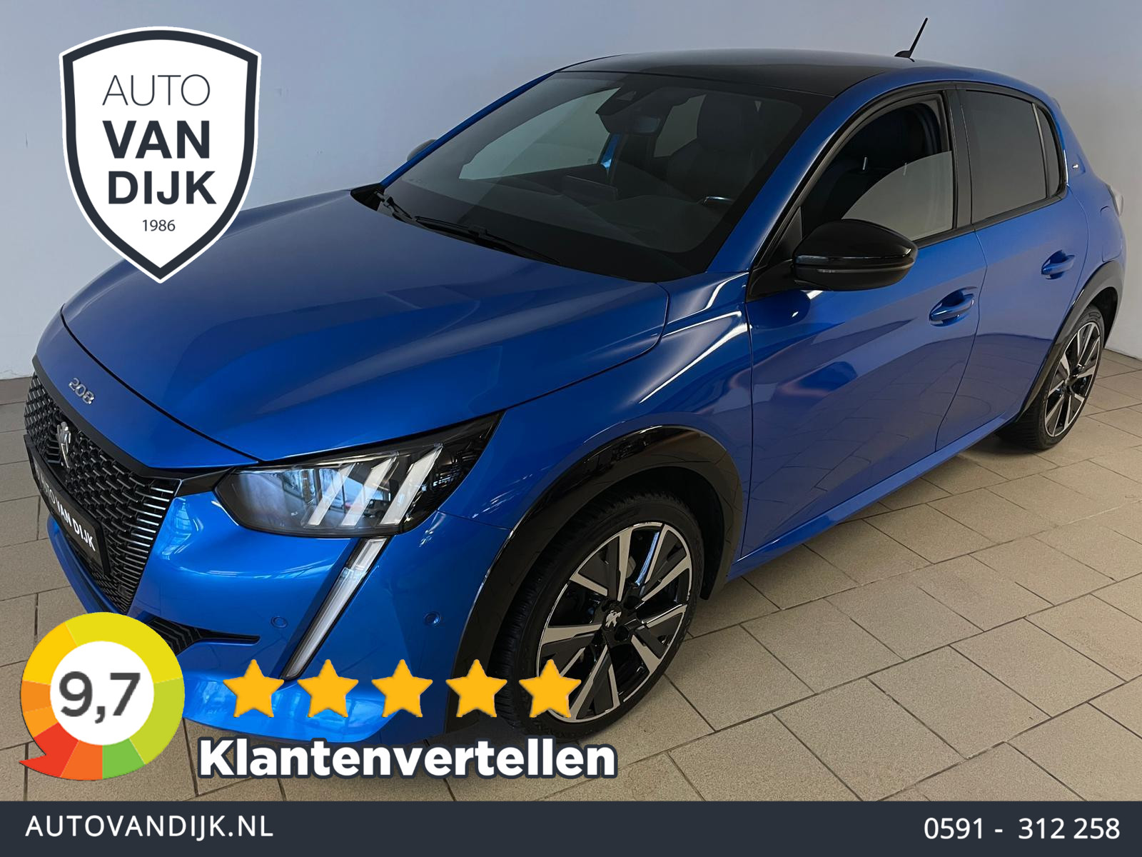 Peugeot 208 1.2 PureTech GT PANO AIRCO NAVI CRUISE BLUETOOTH LED METALLIC BLAUW PRIVACYGLAS ZEER NETTE AUTO 2022 - voorkant