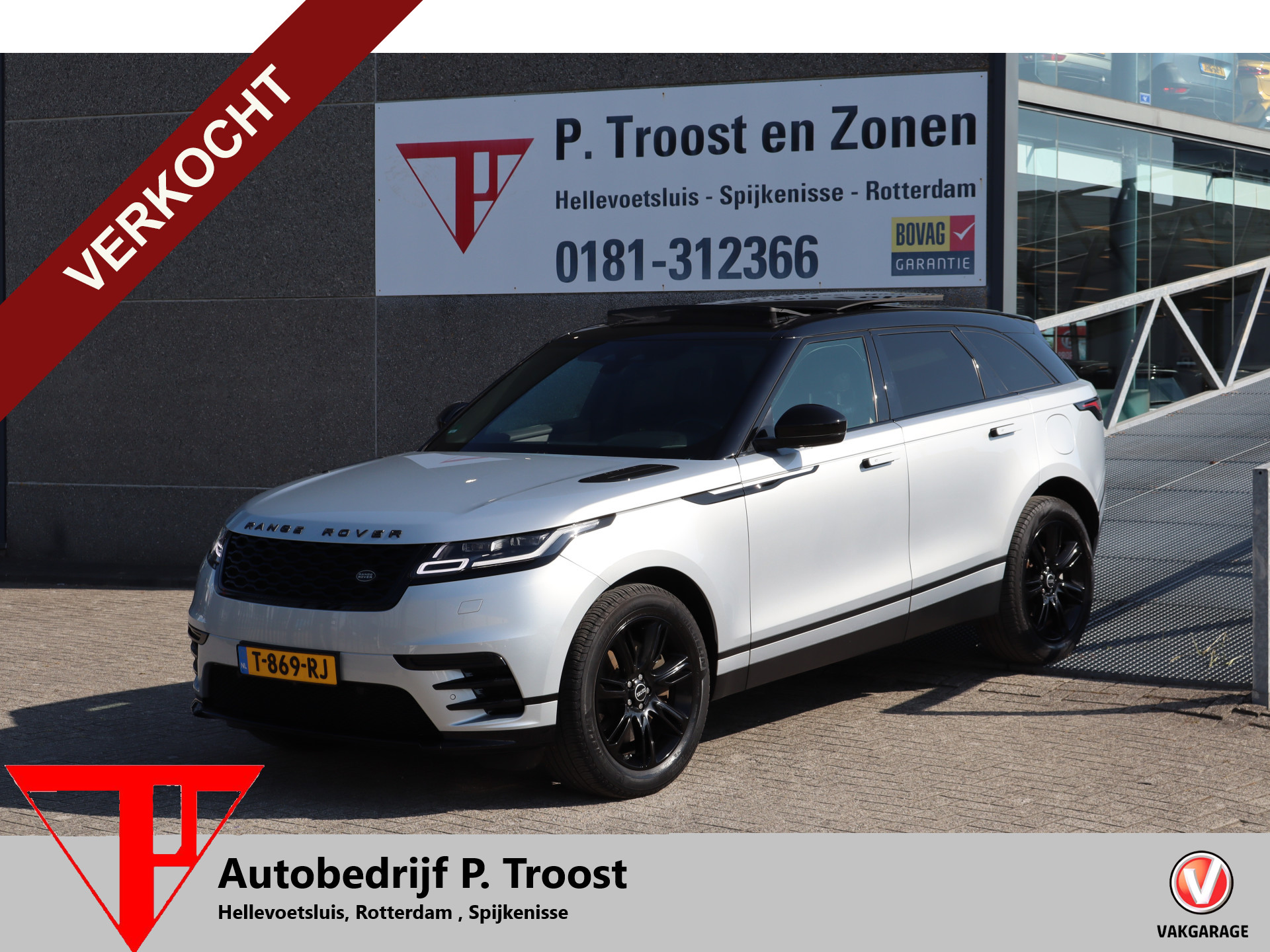 Land Rover Range Rover Velar 2.0 P400e R-Dynamic Panoramadak/Stoelverwarming/360 Camera/Meridian sound/Cruise control/Lane assist/Dodehoeksdetectie/Apple carplay/Stuurverwarming 2022 - voorkant