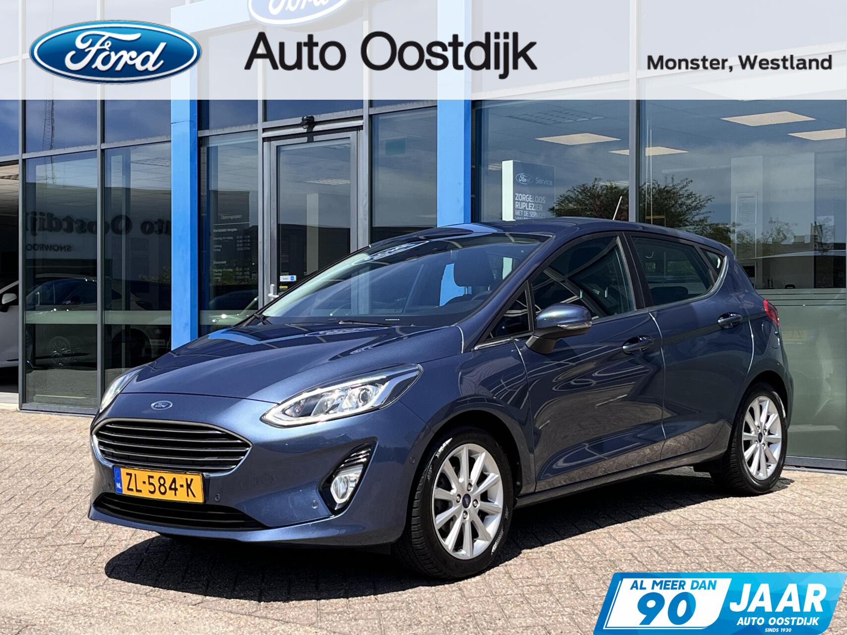 Ford Fiesta 1.0 EcoBoost Titanium 100PK Winterpack Cruise Camera Carplay-Navi Radio/CD Speler Parkeersensoren Climate Privacy Glass All-Seasons *Leuk* 2019 - voorkant