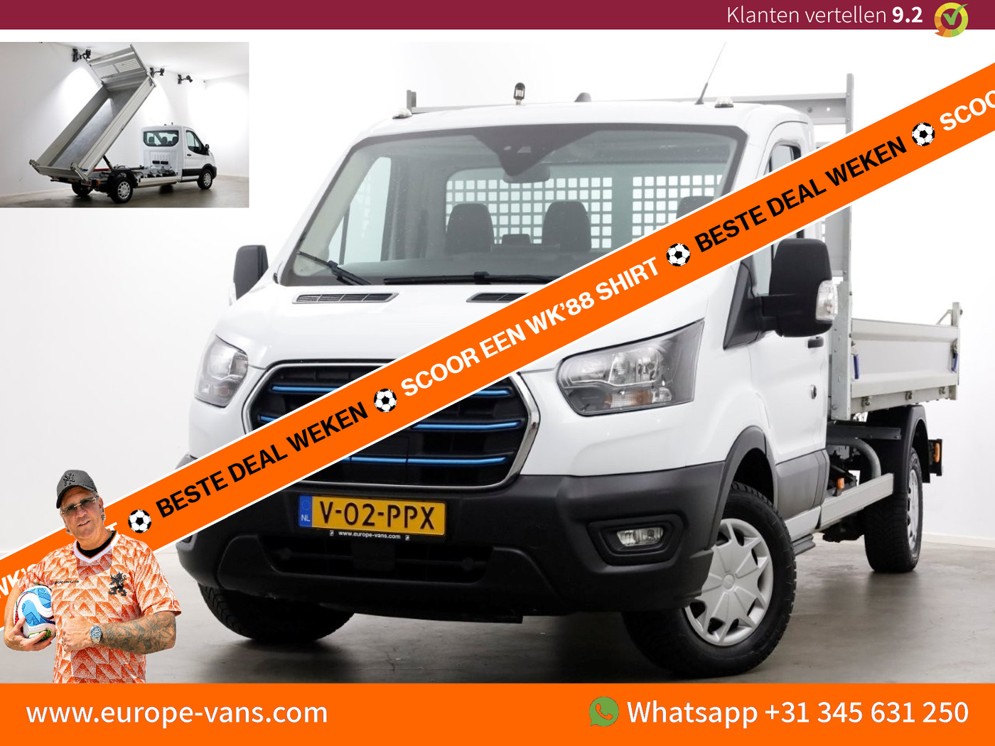 Ford Transit 350 68 kWh Trend WLTP Range 317km 100% Electrisch Kipper SOH 98% 12-2023 2023 - voorkant
