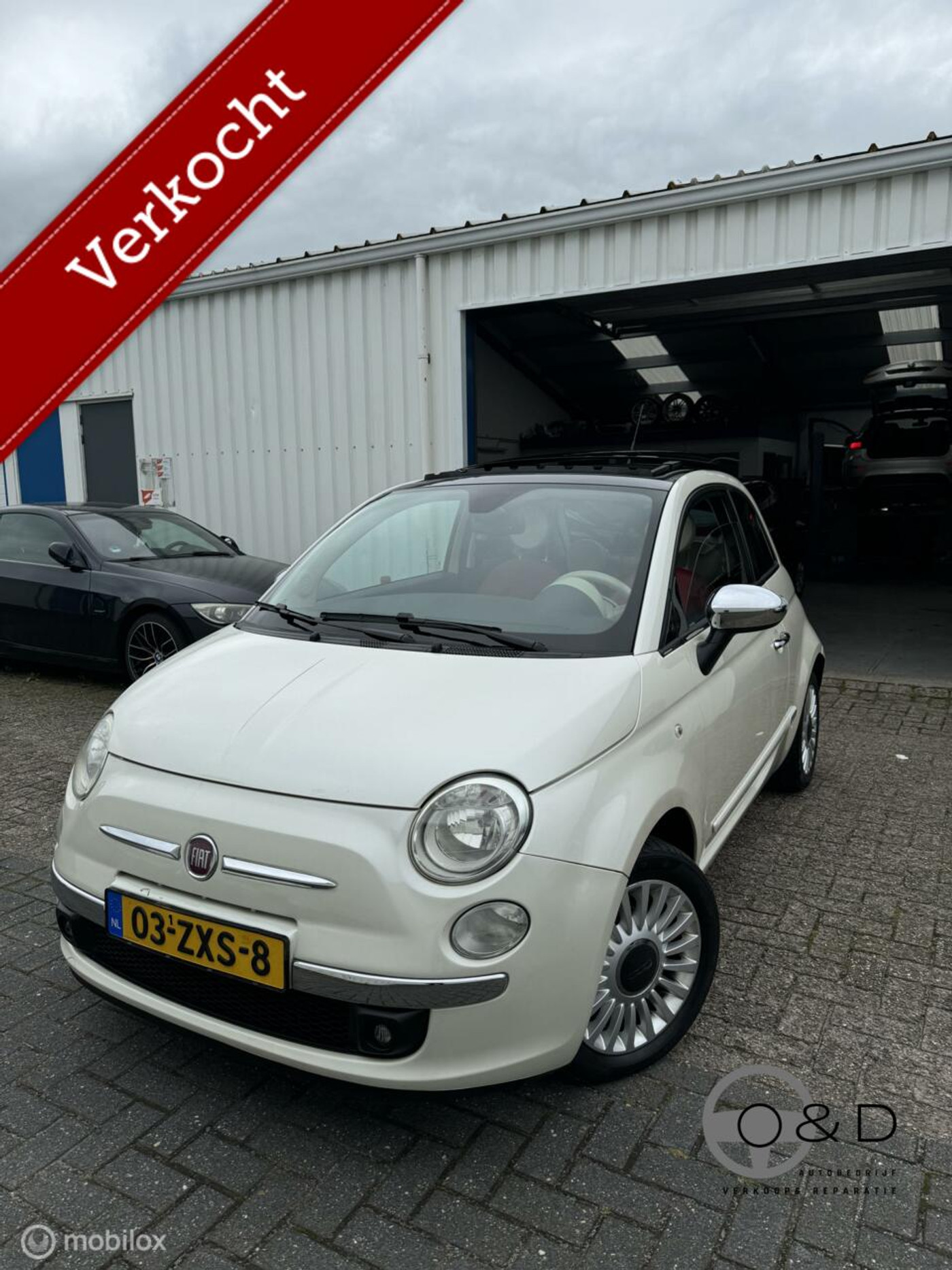 Fiat 500 1.2 Rosa| Parelmoer wit | Rood Leer | Pano/Open Dak 2009 - voorkant