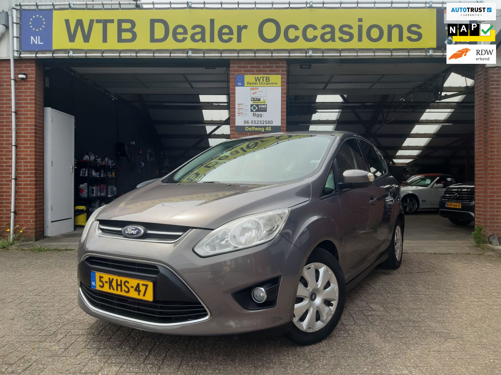 Ford C-max 1.0 Trend, Navi, Airco,1e Eig., Cruise Contr, APK, Electr. Ramen, Dealer onderhouden. 2013 - voorkant