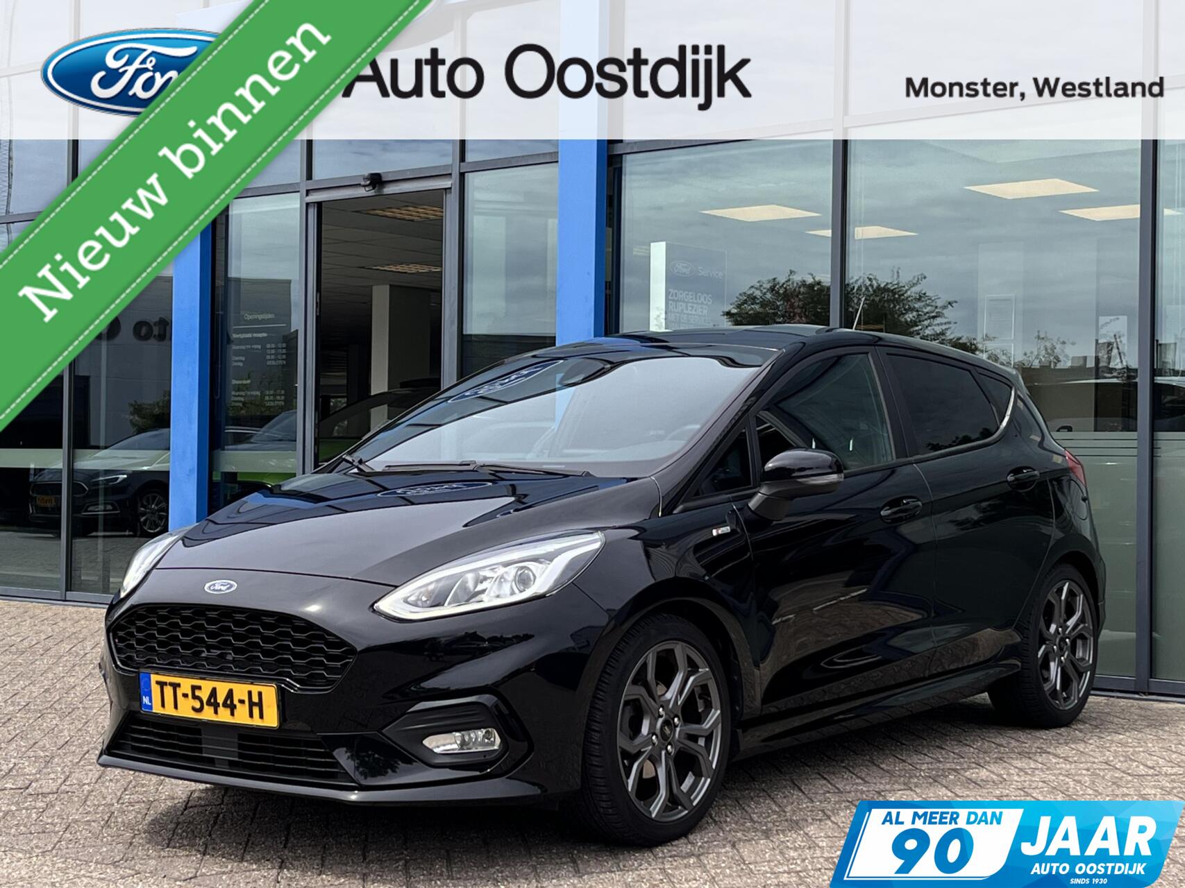 Ford Fiesta 1.0 EcoBoost ST-Line 100PK Afn. Trekhaak Cruise Verwarmde Voorruit Navi B&O Parkeersensoren Achter Keyless Climate Privacy Glass *Sportief* 2018 - voorkant
