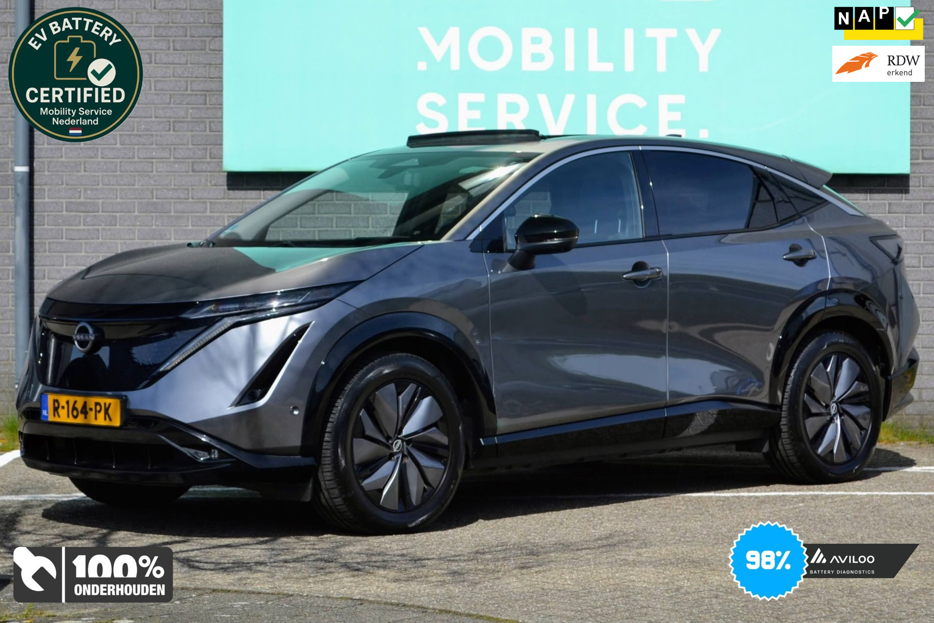 Nissan Nissan Ariya Evolve 91 kWh SOH98% Wpomp CarPlay Pano Leder LED CAM 2022 - voorkant