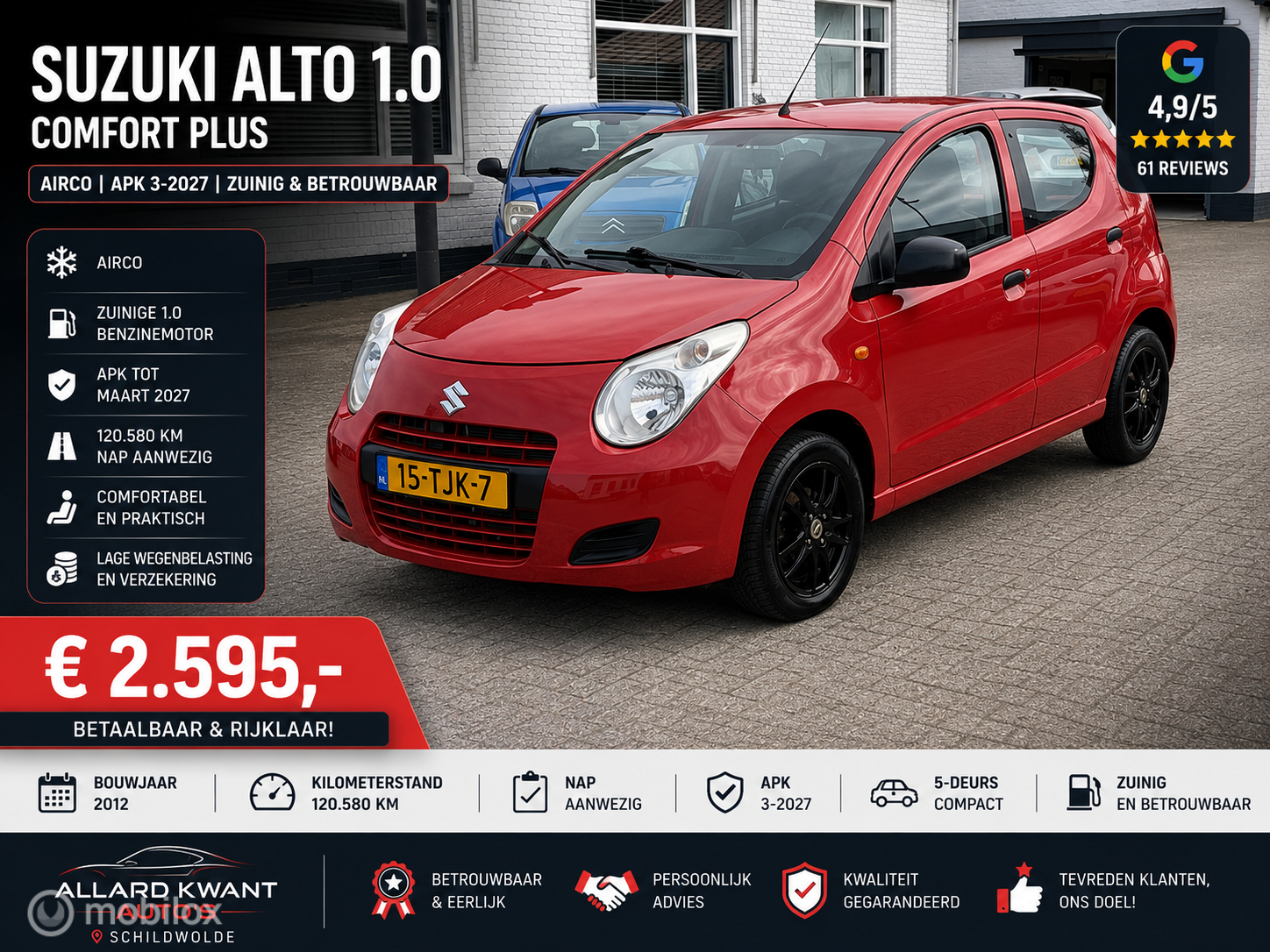 Suzuki Alto 1.0 Comfort Plus | Airco | Apk 3-2027 | 2012 - voorkant