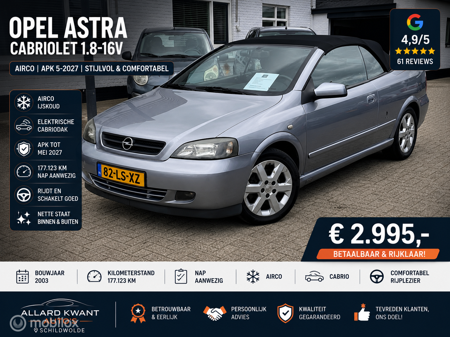 Opel Astra-g-cabrio 1.8-16V / Airco / Apk bij aflevering 2003 - voorkant