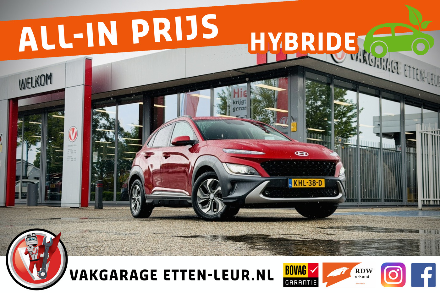 Hyundai Kona 1.6 GDI HEV Fashion | HUD | LEDER | STOELVERWARMING 2021 - voorkant