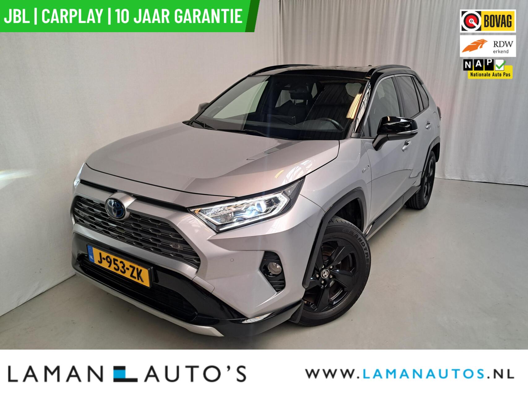 Toyota Rav4 2.5 Hybrid 218pk Bi-Tone | Alarm JBL CarPlay Halfleder Trekhaak ECC Nav 18" LMV ACC Camera Metallic | Hybrid Voorschoten 2020 - voorkant