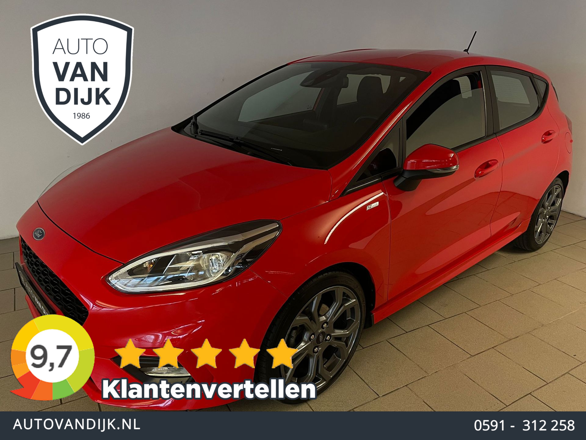 Ford Fiesta 1.0 EcoBoost ST-Line AIRCO CRUISE BLUETOOTH MULTISTUUR PARKEERSENSOREN PRIVACYGLAS VELGEN ZEER NETTE AUTO 2021 - voorkant
