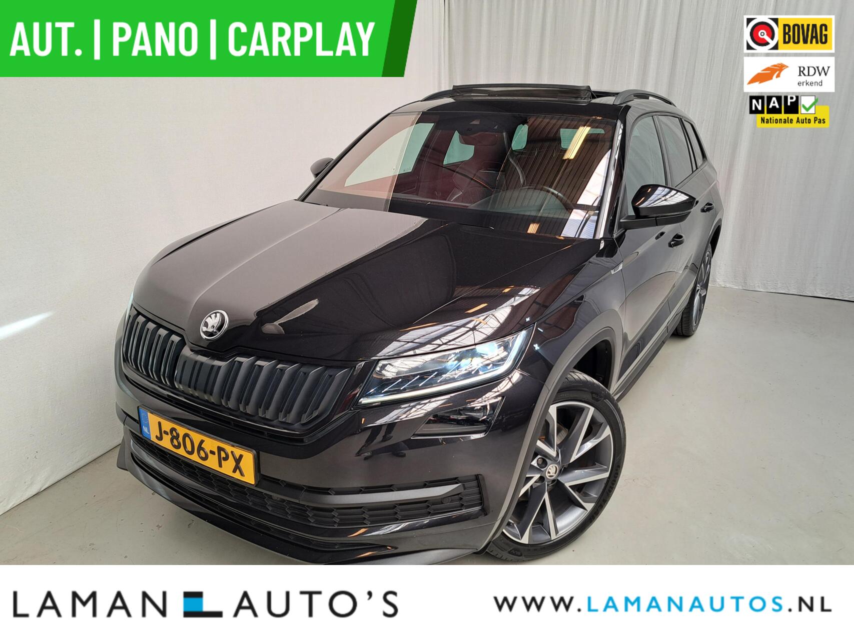 Skoda Kodiaq 1.5 TSI Sportline Business  1.5 TSI 150pk DSG Sportline Business Aut. | Pano Open Dak Virtual Leder/Alcantara CarPlay Canton 20" Vega LMV ECC Navi LED ACC Camera Trekhaak Side Assist Metallic | Voorschoten 2020 - voorkant