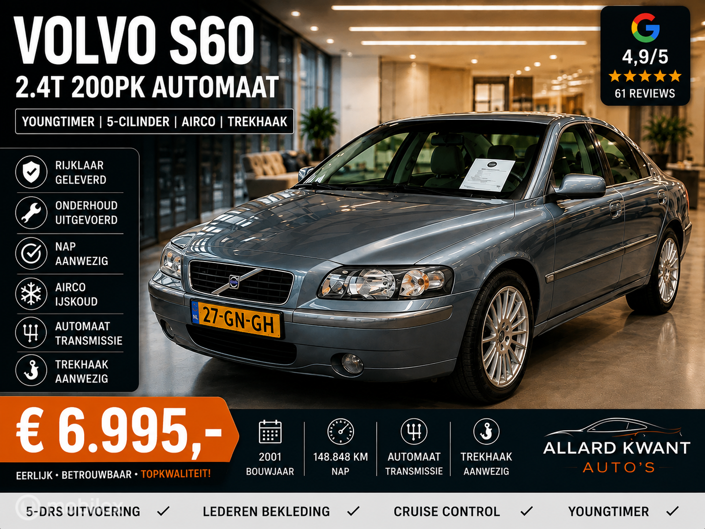 Volvo S60 2.4T 200pk Automaat | Cc  | Airco | Trekhaak | 2001 - voorkant