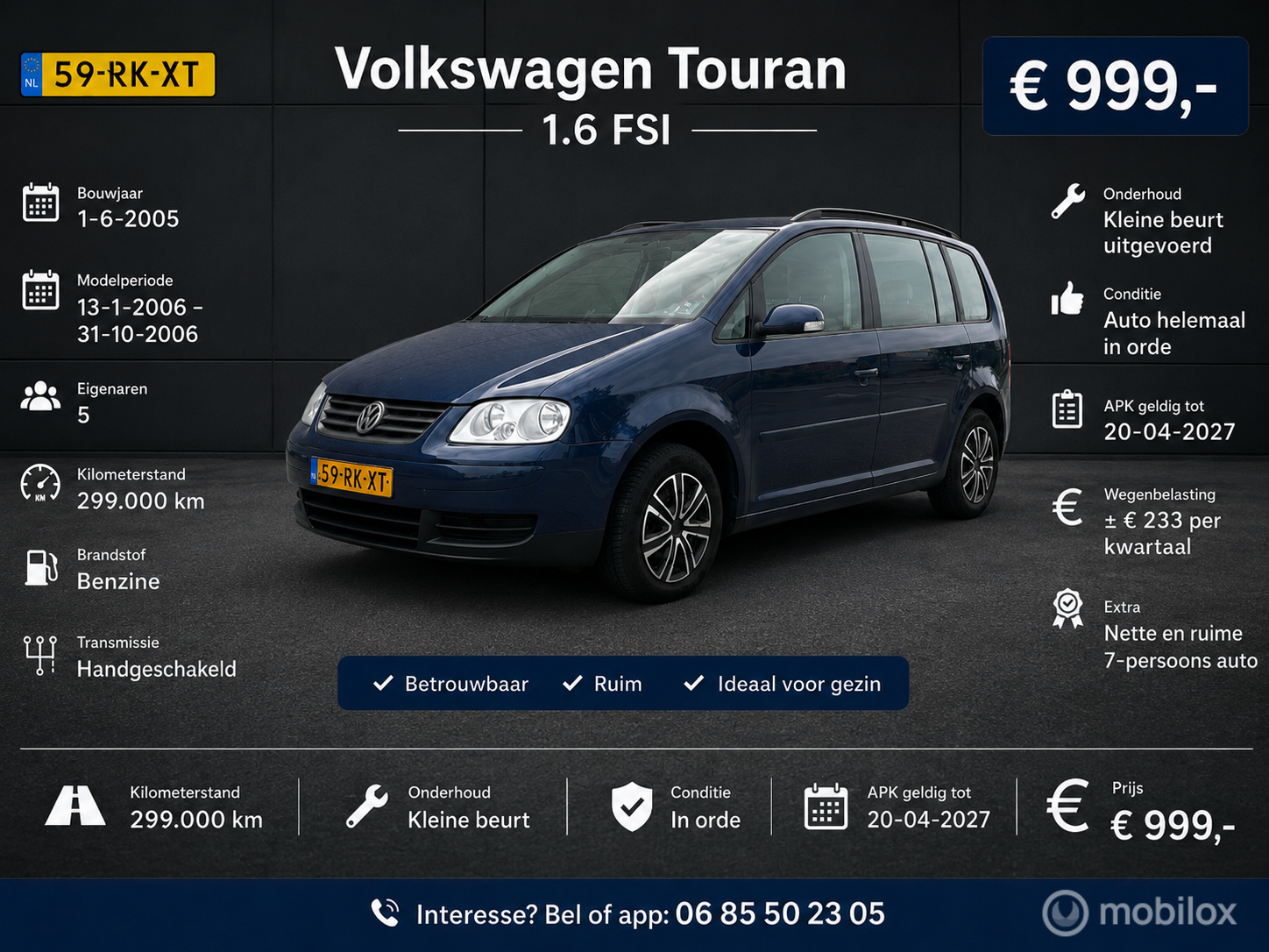Volkswagen Touran 1.6 2005 - voorkant