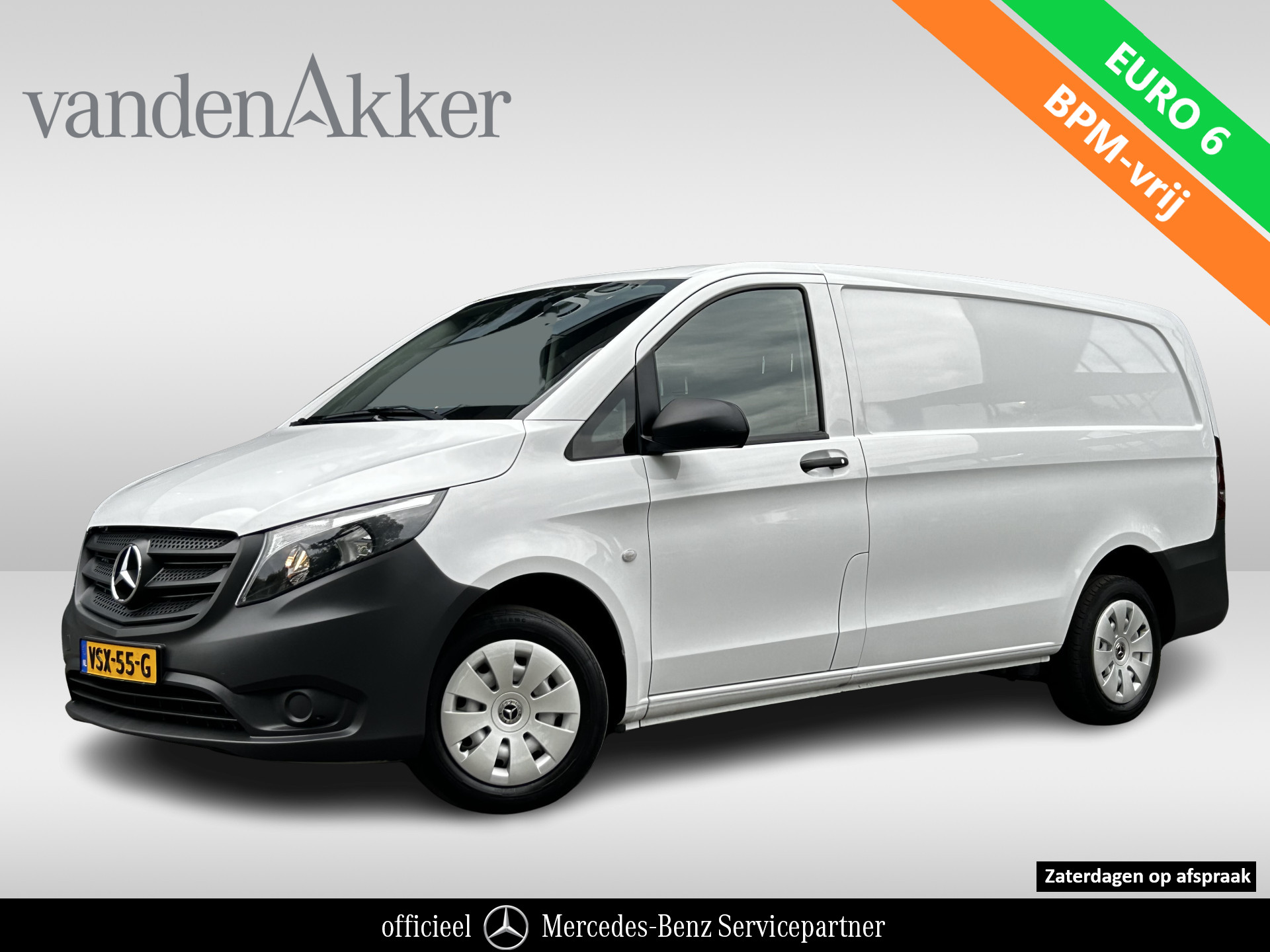 Mercedes-Benz Vito 110 CDI L2 Lang RWD // GRATIS TREKHAAK 2000 kg // Airco // Achterklep // 12 mnd Garantie // 2.000kg // Bank // Radio // CV // Betimmering // Wieldoppen 2023 - voorkant
