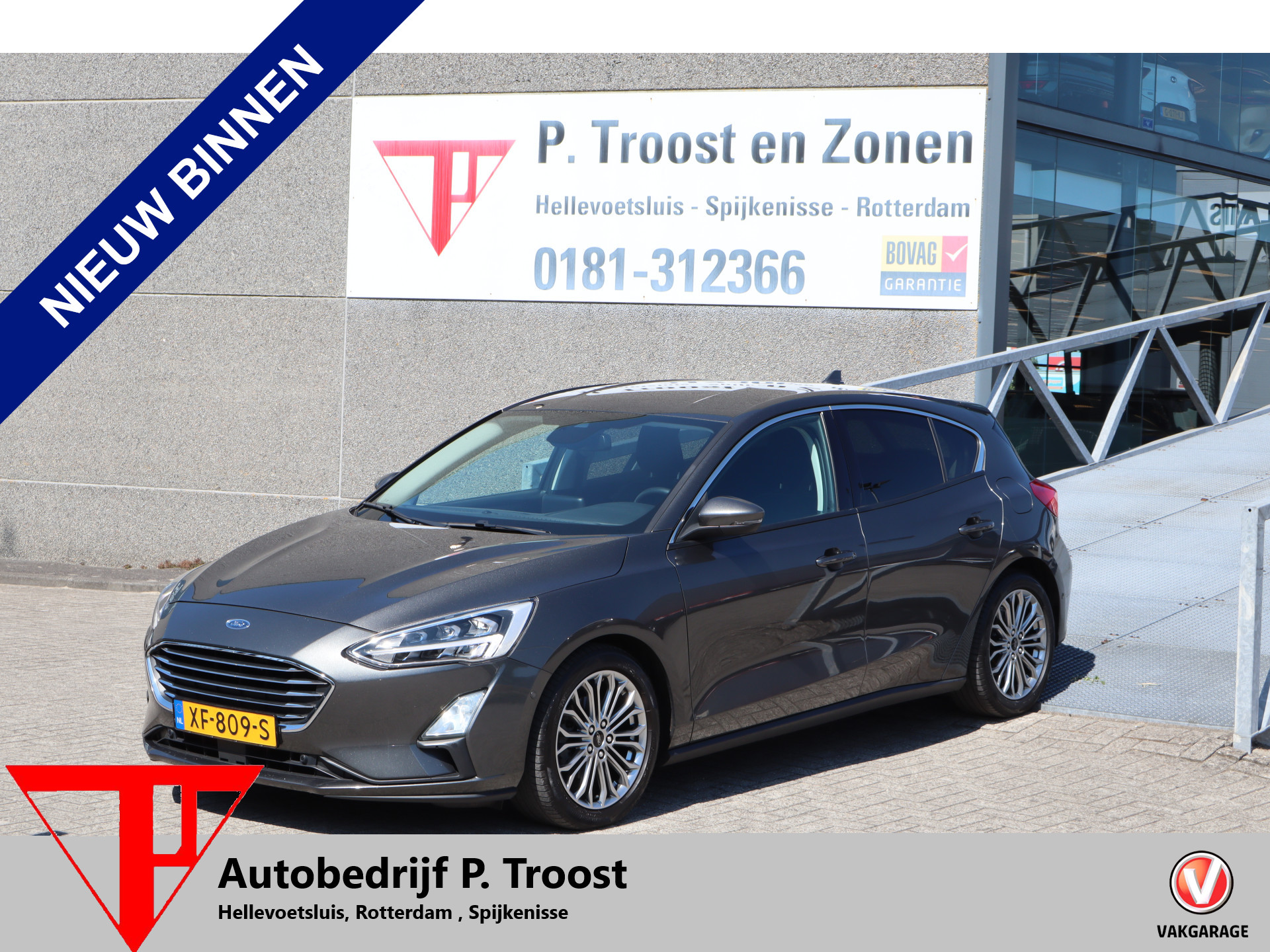 Ford Focus 1.0 EcoBoost Titanium Business Nederlandse auto! Apple carplay/Achteruitrijcamera/Automatisch inparkeren/Stoelverwarming/Stuurverwarming/Parkeersensoren/Navigatie/DAB/Licht metalen velgen 2019 - voorkant