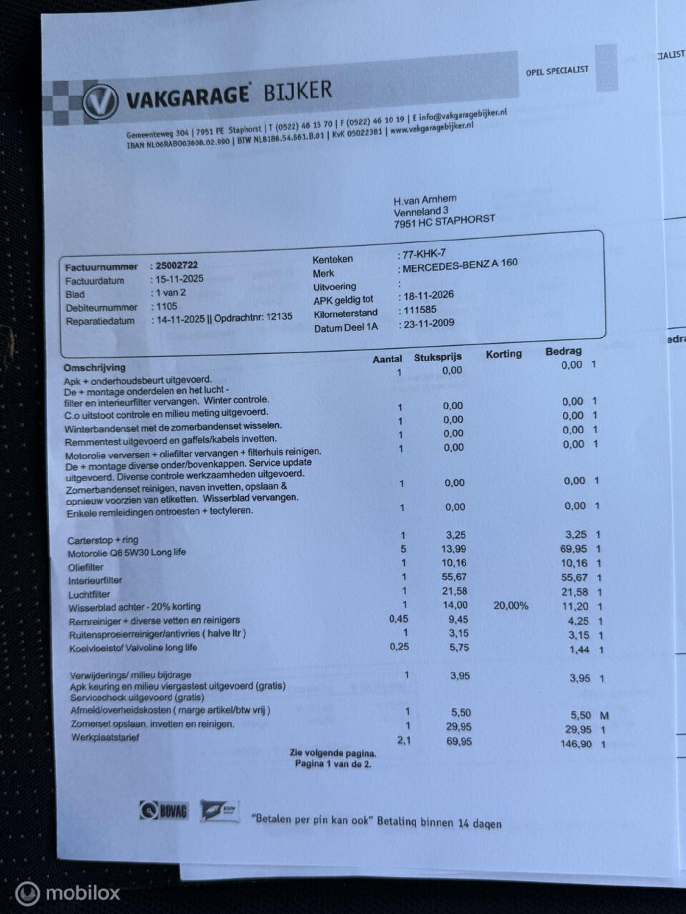Foto van Mercedes-Benz A 160
