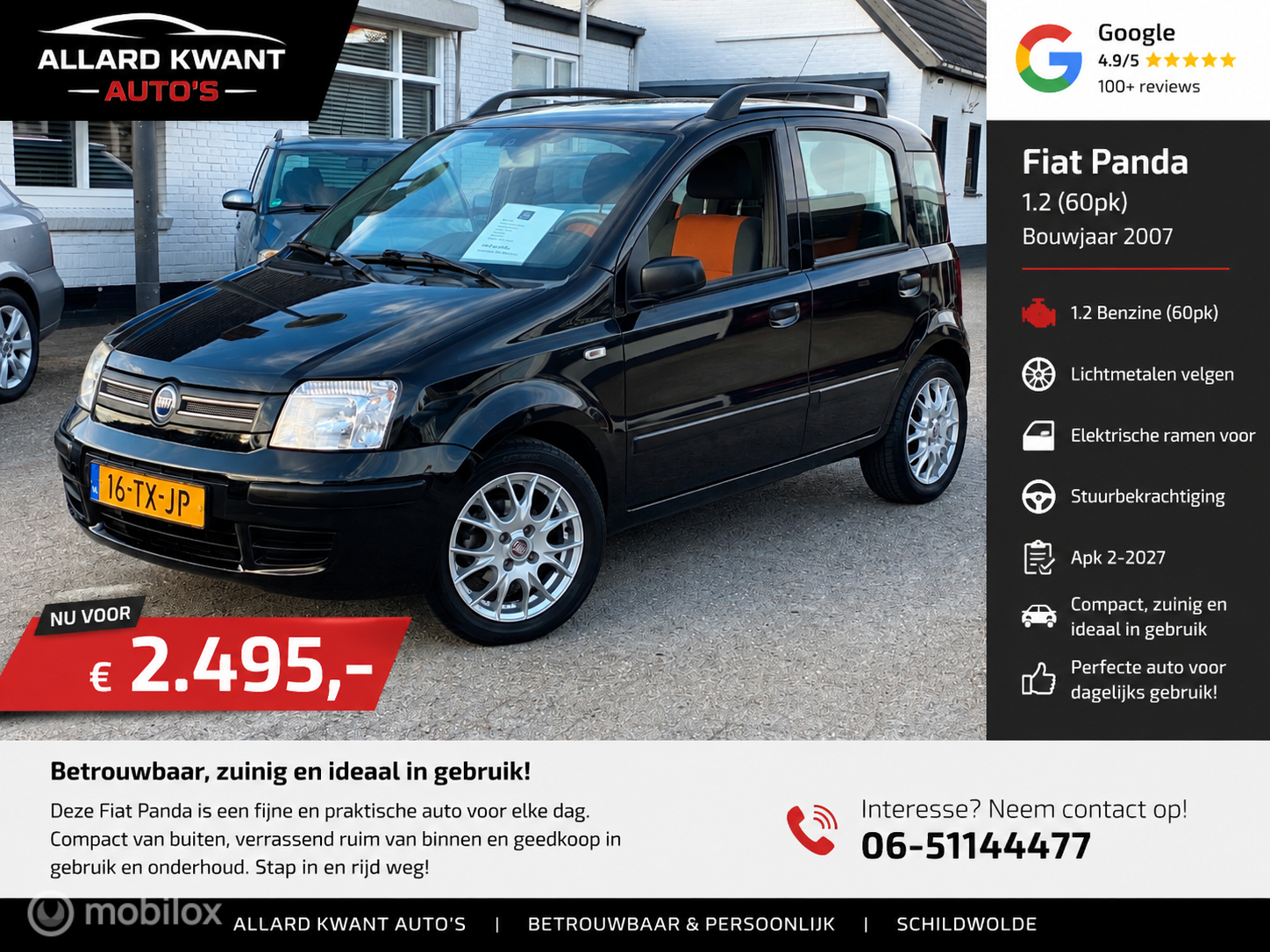 Fiat Fiat Panda 1.2 (60pk) Hoogzitter / Zuinig / Trekhaak/88.Dkm 2007 - voorkant
