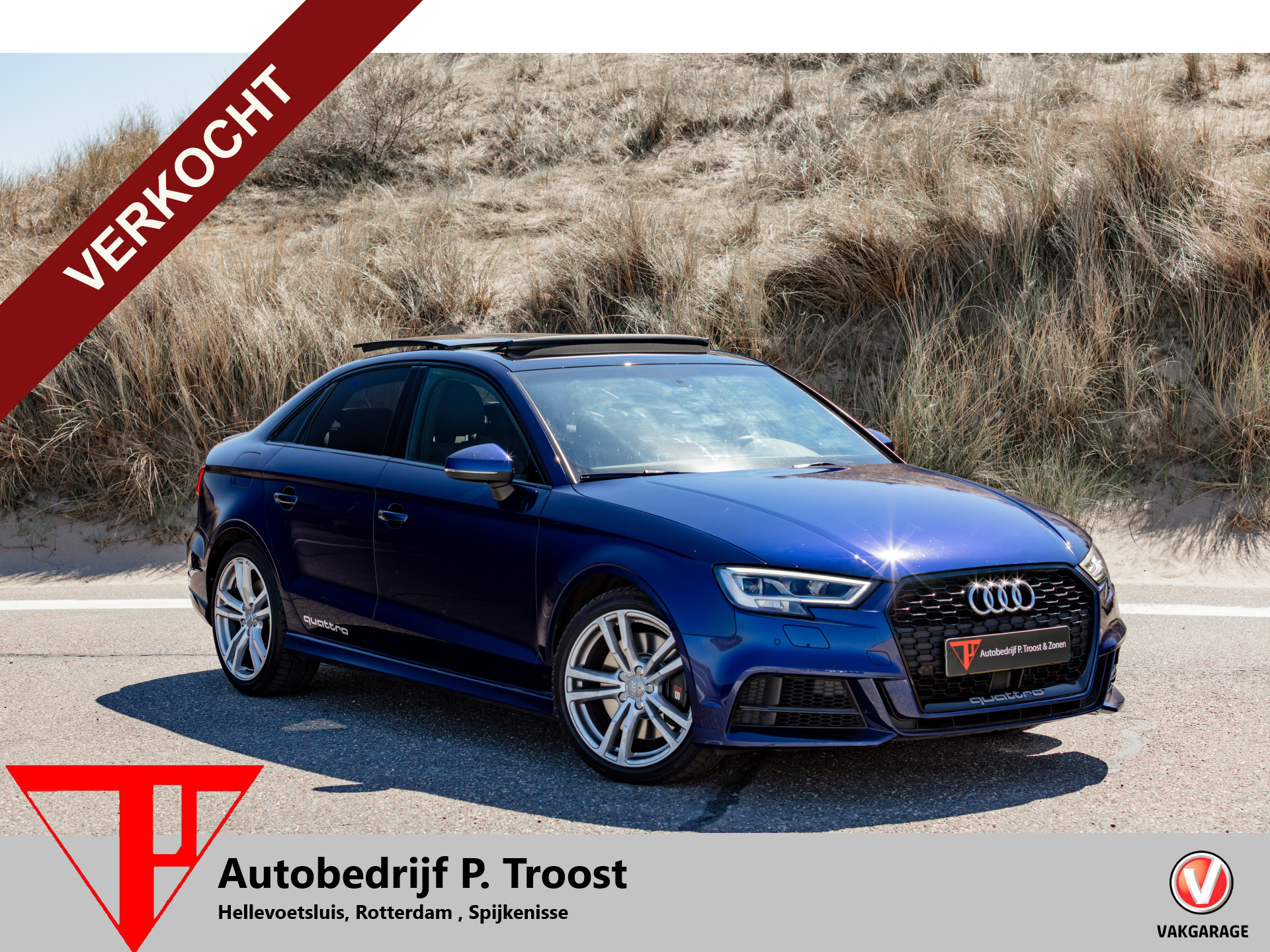 Audi S3 Limousine 2.0 TFSI S3 quattro Panoramadak/Navigatie/Virtual cockpit/Parkeersensoren rondom/Apple carplay/Adaptive cruise control/Stoelverwarming/Climate control/DAB/18'' Lichtmetalen velgen. 2019 - voorkant