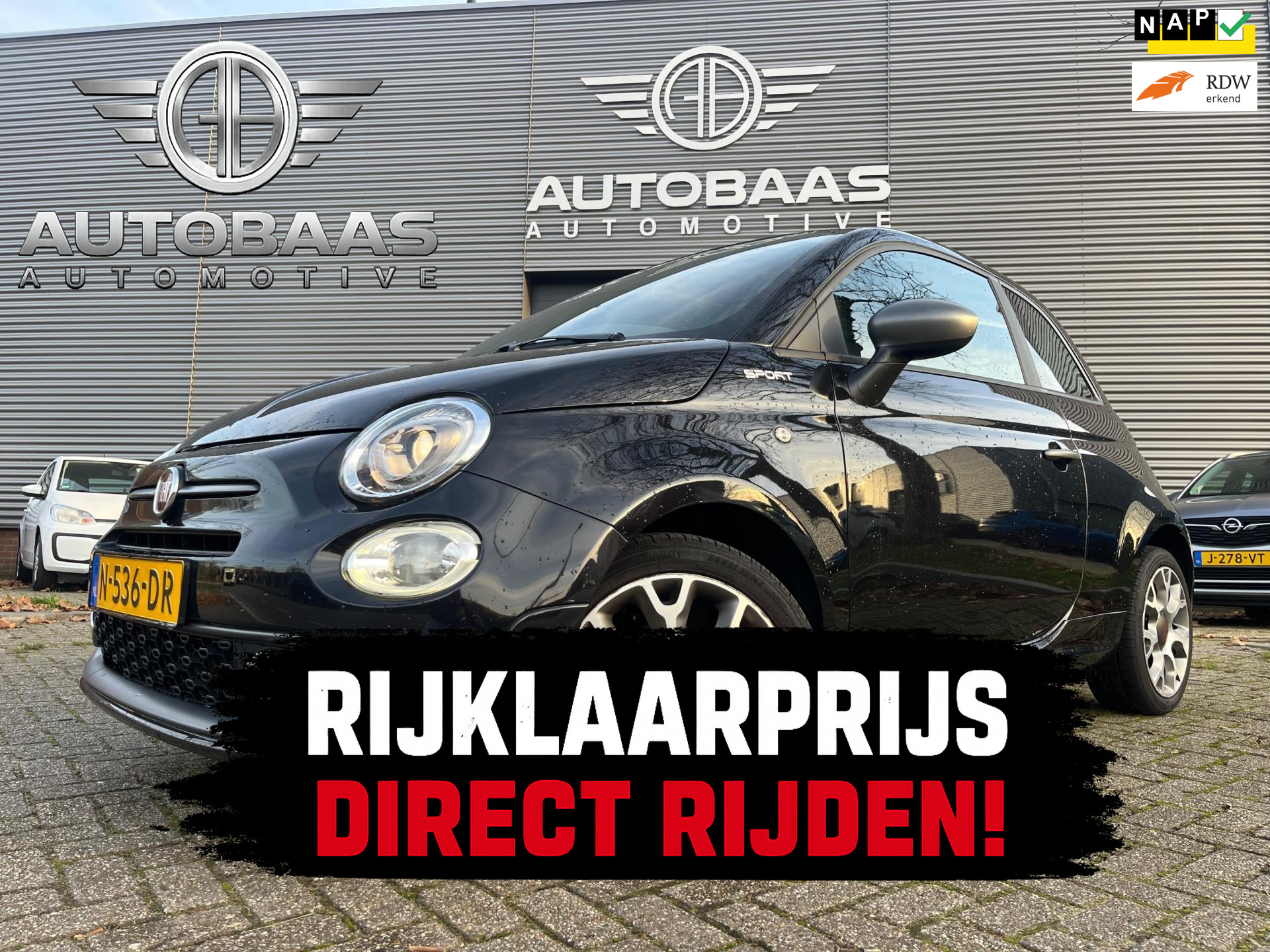Fiat 500 1.0 Hybrid Sport **APK 09-2027** NL-AUTO+NAP+1EIG+NAVI+PANORAMADAK+APPLE CARPLAY+CLIMATE CONTROL+PARKEERSENSOREN+INCL BTW 2021 - voorkant
