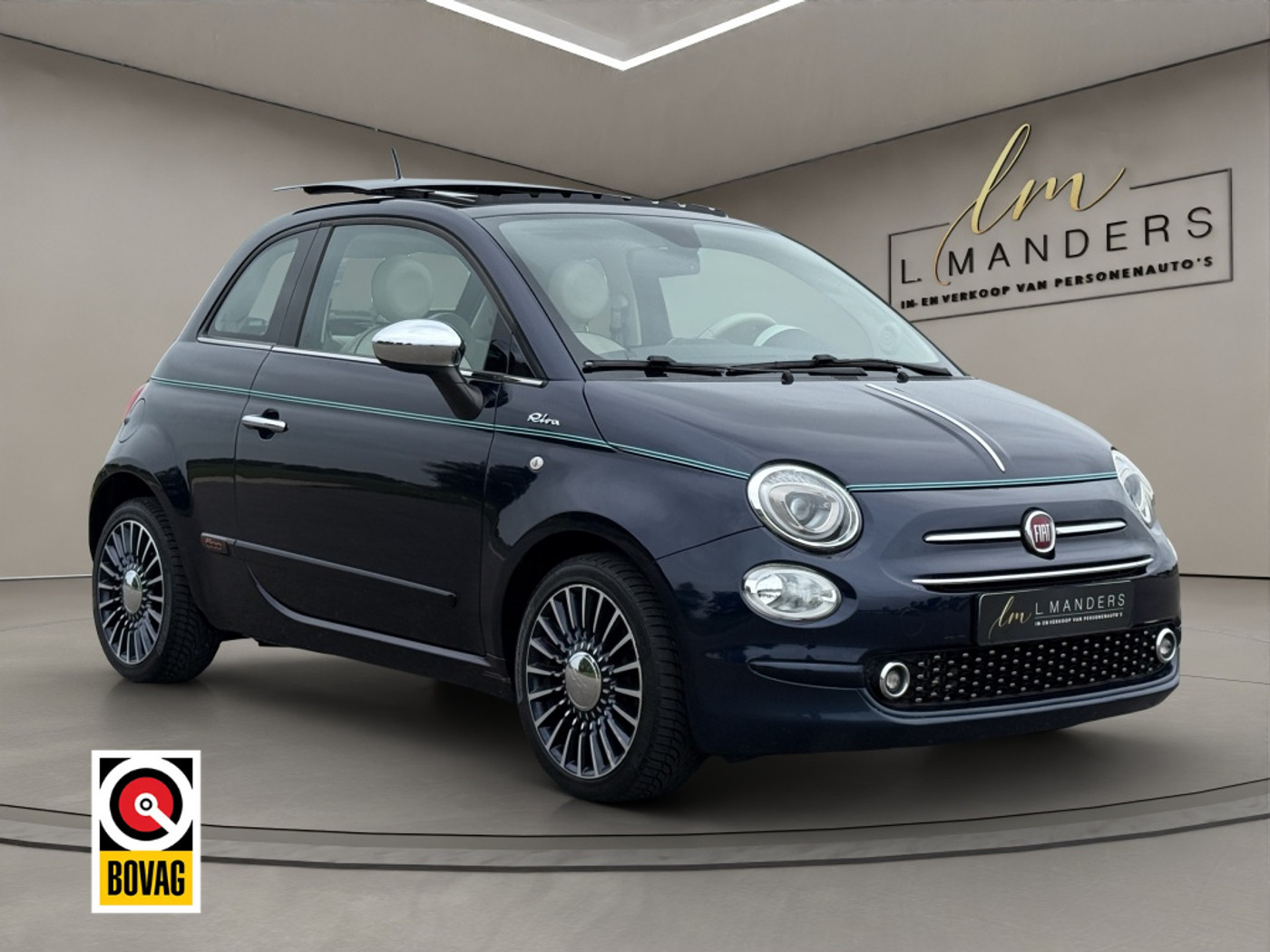 Fiat 500 0.9 TwinAir T Riva 2017 BLAUW | Schuifdak | Display | Benzine 2017 - voorkant