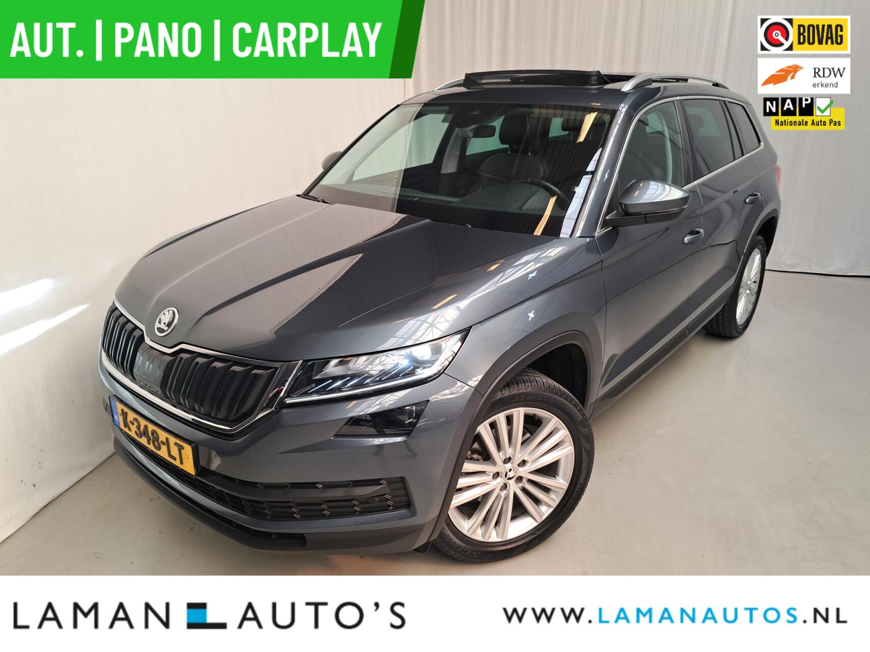 Skoda Kodiaq 1.5 TSI 150pk DSG Business Edition Aut. | Pano Open Dak Leder/Alcantara CarPlay Canton 19" Sirius LMV ECC Navi LED ACC Camera Metallic | Voorschoten 2021 - voorkant