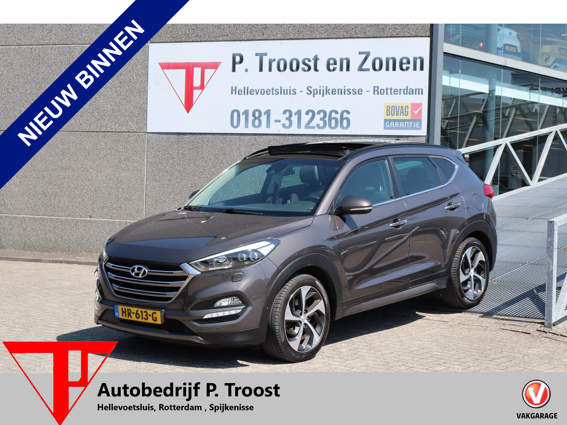 Hyundai Tucson 1.6 T-GDi Premium 4WD Trekhaak/Panoramadak/Stoel verwarming & ventilatie/Achteruitrijcamera/Elektrische verstelbare voorstoelen/Lederen bekleding/Lane assist/Cruise control/Dodehoek assistent/Navigatie/Bluetooth 2016 - voorkant