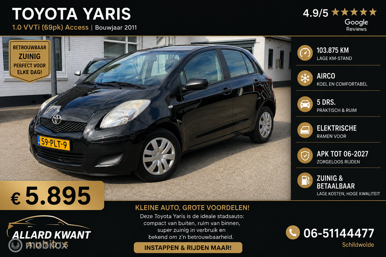Toyota Toyota Yaris 1.0 VVTi Acces/5 drs./Airco/Trekhaak/Apk 6-2027 2011 - voorkant