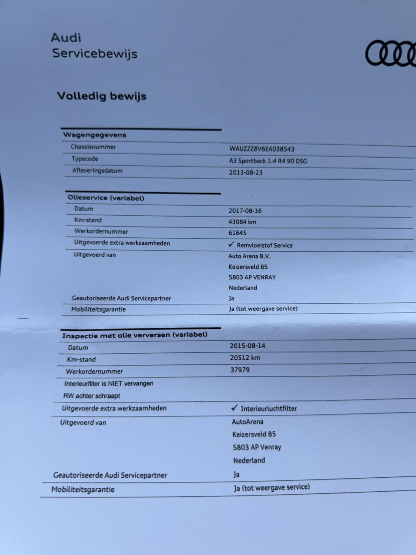 Foto van Audi A3 Sportback