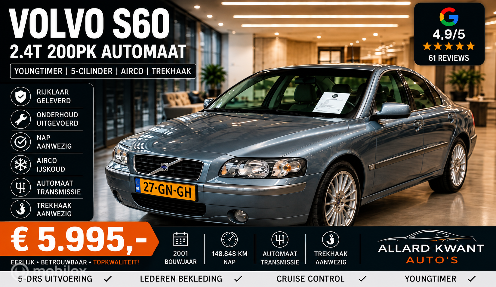 Volvo S60 2.4T 200pk Automaat | Cc  | Airco | Trekhaak | 2001 - voorkant