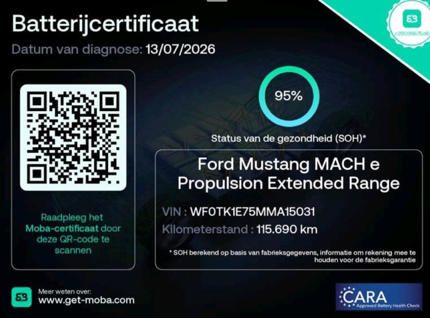 Ford Mustang Mach-e Extended RWD 98 kWh 95% SOH LONG RANGE 2021 - voorkant