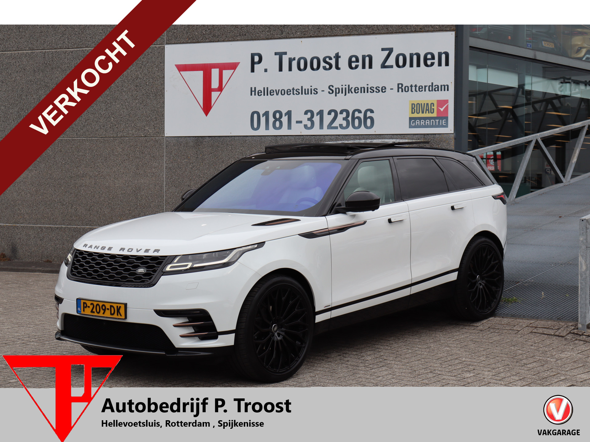 Land Rover Range Rover Velar 2.0 I4 Turbo AWD R-Dynamic Panoramadak/Apple carplay/Elektrische trekhaak/Meridian sound/360 graden camera/Memory seat/Sfeerverlichting/Elektrische kofferklep 2018 - voorkant
