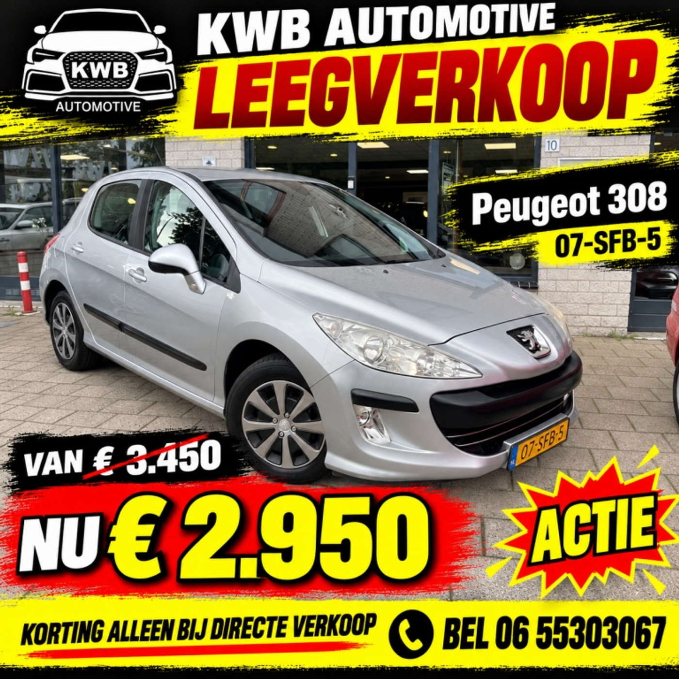 Peugeot 308 1.6 VTi 5Drs Airco Apk Weinig Km 2010 - voorkant