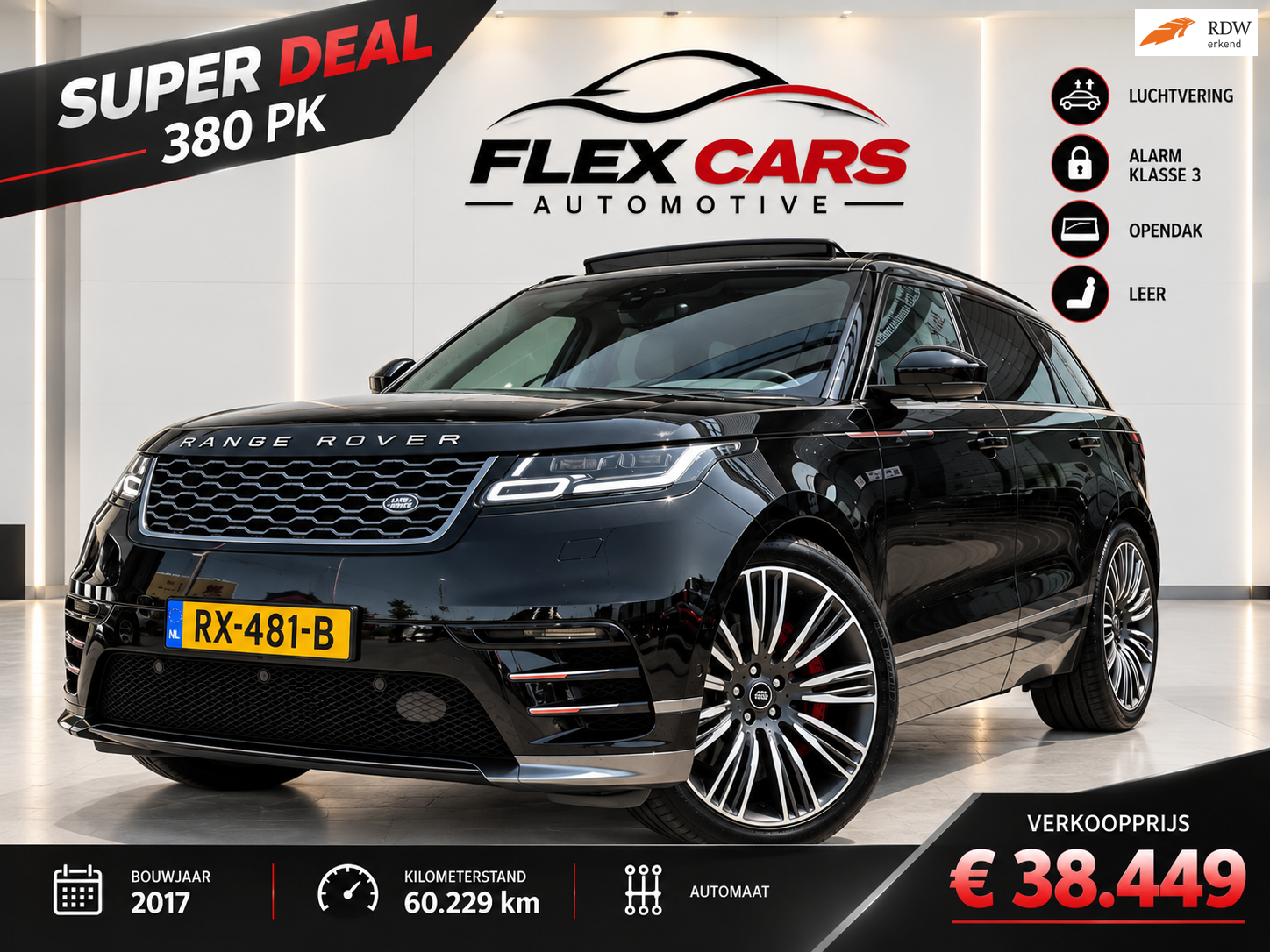 Land Rover Range Rover Velar 3.0 V6 SC AWD R-Dynamic P380|Luchtvering|Opendak|Pano 2017 - voorkant