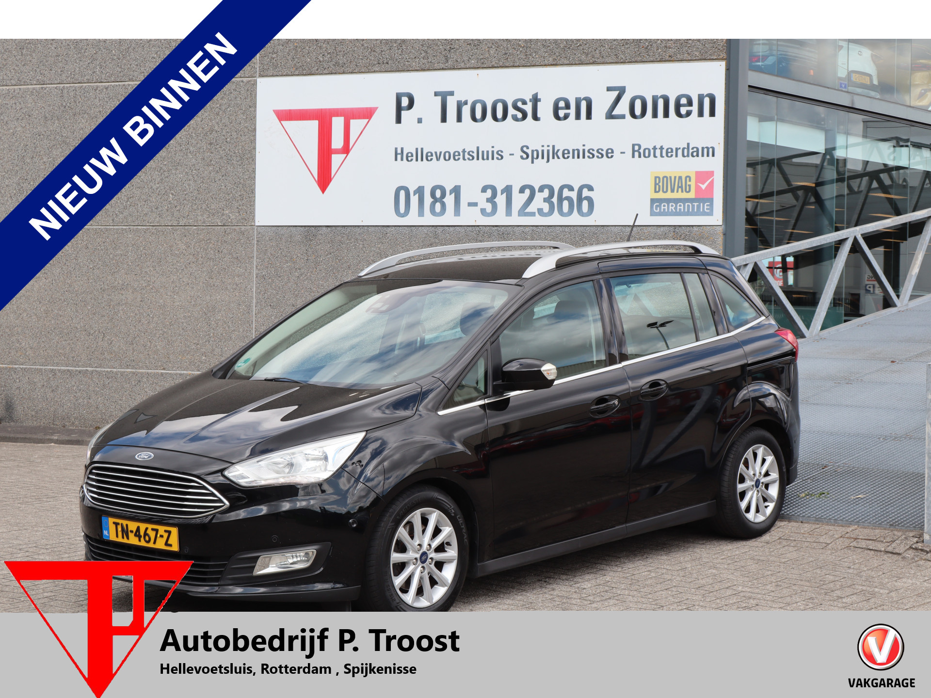 Ford Grand C-max 1.0 Titanium 7 PersoonsAuto/Climatronic Airco/Trekhaak/P.Sensoren V/A/Bleutooth/L.M Velgen. 2018 - voorkant
