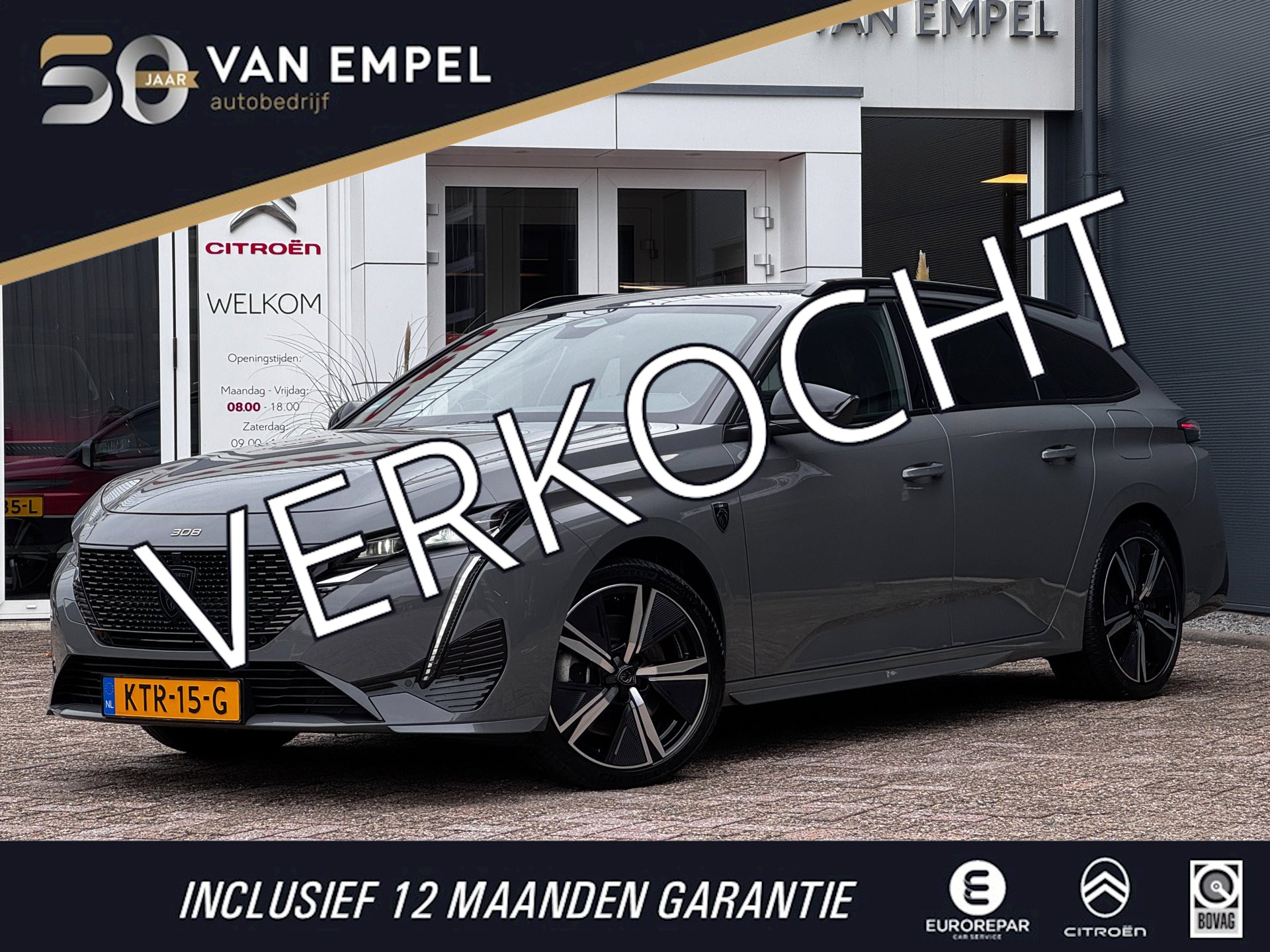 Peugeot 308 SW 1.6 Plug-in Hybrid 180 GT | 100% SOH | Leder-Alcantara + Memory | Camera | Navigatie 2025 - voorkant