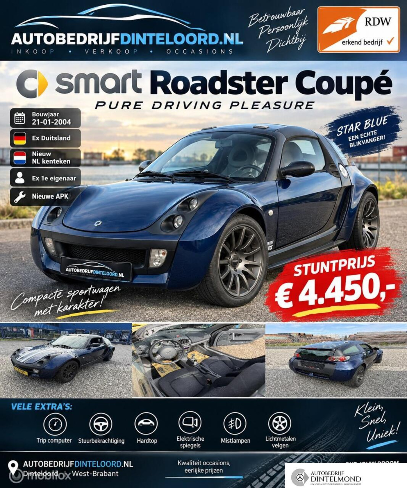 Smart Roadster coupé hardtop ex 1e eig. Stuurbekrachtiging 2004 - voorkant